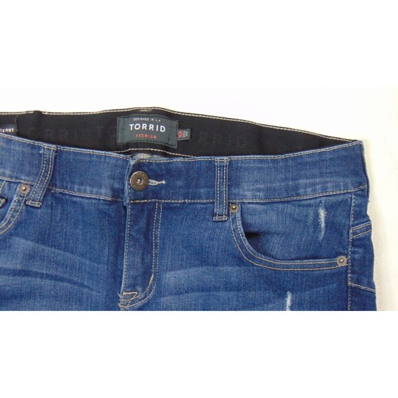 Torrid Bombshell Skinny Jeans Womens Size 16R Dark Wash Denim Distressed Blue - Picture 4 of 10